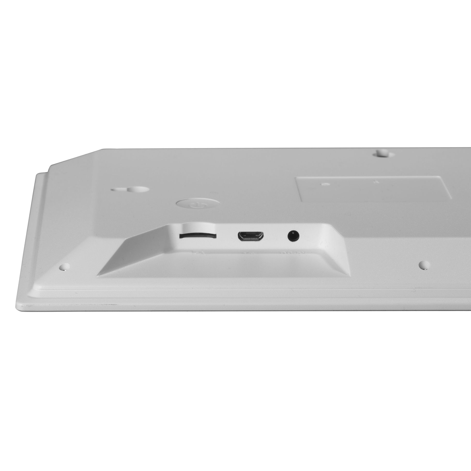 Denver Frameo digital fotoramme 10,1" hvid, bagkant med USB-C port, tænd/sluk-knap og rund port, IPS touchskærm, Wi-Fi.