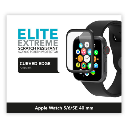 Skærmbeskyttelse i hærdet akrylglas til Apple Watch Series 5/6/SE 40 mm med buet kant, delvist påsat display.