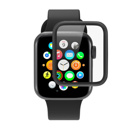 Sort hærdet akrylglas skærmbeskyttelse til Apple Watch Series 5/6/SE 40 mm, display viser appikoner og datoen 9. marts.