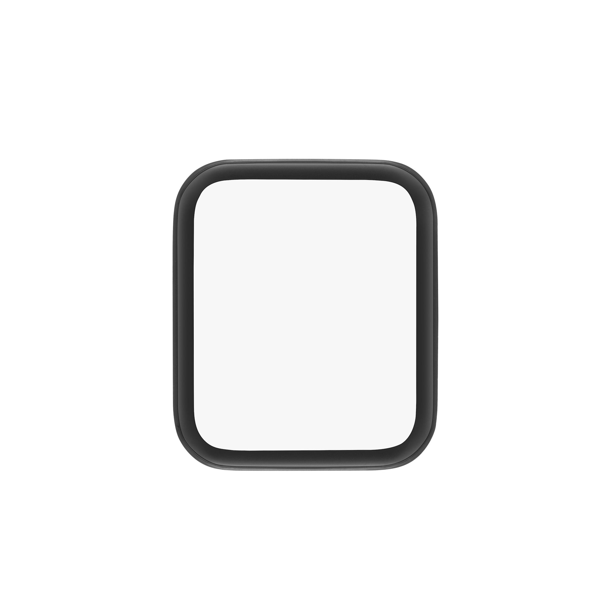 Skærmbeskyttelse til Apple Watch Series 5/6/SE 40mm, sort ramme, buet hærdet akrylglas, firkantet med afrundede hjørner.