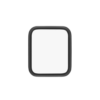 Skærmbeskyttelse til Apple Watch Series 5/6/SE 40mm, sort ramme, buet hærdet akrylglas, firkantet med afrundede hjørner.