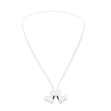 Linocell Airpods-rem hvide trådløse in-ear høretelefoner med fleksibelt nakkebånd og indadvendte ørepropper.