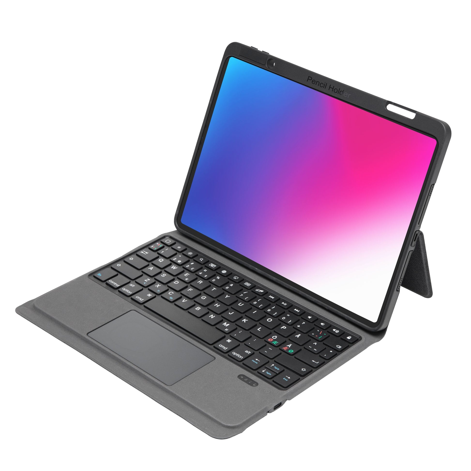 Linocell tastaturcover til iPad 10.2/10.5 med aftageligt Bluetooth-tastatur, touchpad, kickstand og Pencil Holder.
