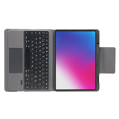 Linocell Tastaturcover til iPad 10.2/10.5 sort, tastatur med trackpad og holder til stylus, tablet vist monteret.