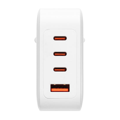 Linocell Premium GaN multioplader PD 3.1 140 W hvid med tre USB-C-porte og en orange USB-A-port på fronten.