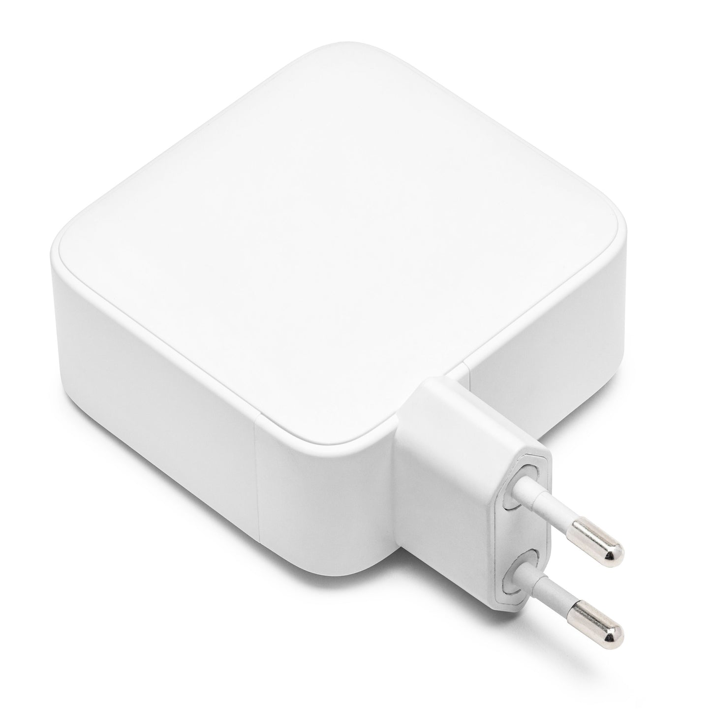 Premium GaN multioplader PD 3.1 140W, hvid, rektangulær med afrundede kanter og to runde metalben.