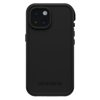 Otterbox Fre mobilcover iPhone 15 sort med tekstur, beskyttende kanter, kamerahul, Otterbox-logo, MagSafe kompatibel.