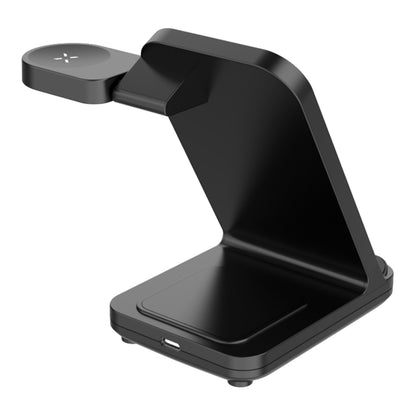 Fixed Powerstation 3-i-1 opladningsstation sort med trådløs opladning, forhøjet pad til Samsung Watch, flad pad til smartphone.
