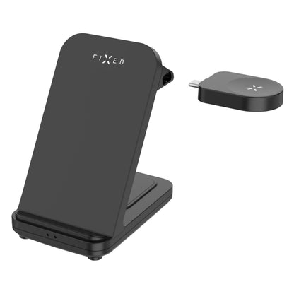 Fixed Powerstation 3-i-1 sort trådløs opladningsstation med aftageligt USB-C modul, egnet til Samsung Watch og lign.