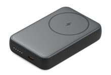 Linocell Magsafe Powerbank 10000 mAh, rektangulær trådløs oplader med rund ladeplade, USB-C port og fire LED indikatorer.
