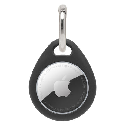 Linocell AirTag Nøglering Sort nøgleholder i sort TPU-plast med plads til AirTag, tæt design og synligt logo på forsiden.