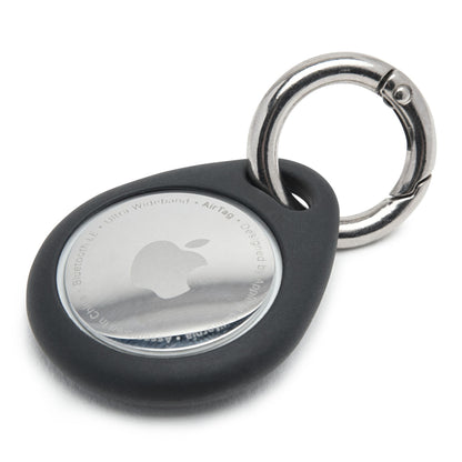 Apple AirTag sølv i sort AirTag nøgleholder med metalkrog.