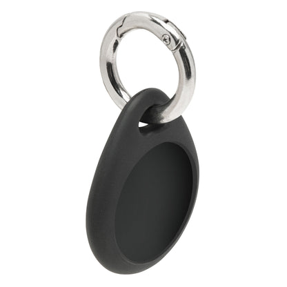 AirTag Nøglering Sort, oval TPU-holder med sølvfarvet metalring, passer til AirTag.