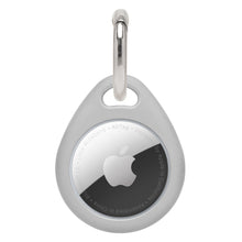 AirTag nøglering grå, dråbeformet TPU-holder med sølvfarvet karabinhage til Apple AirTag.