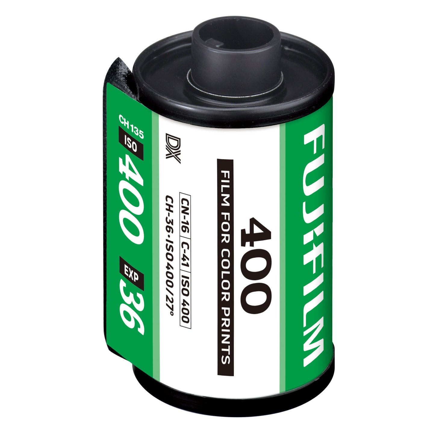 Fujifilm 135 film ISO 400 grøn og hvid rulle til farveprint, 36 billeder til 35 mm kamera.