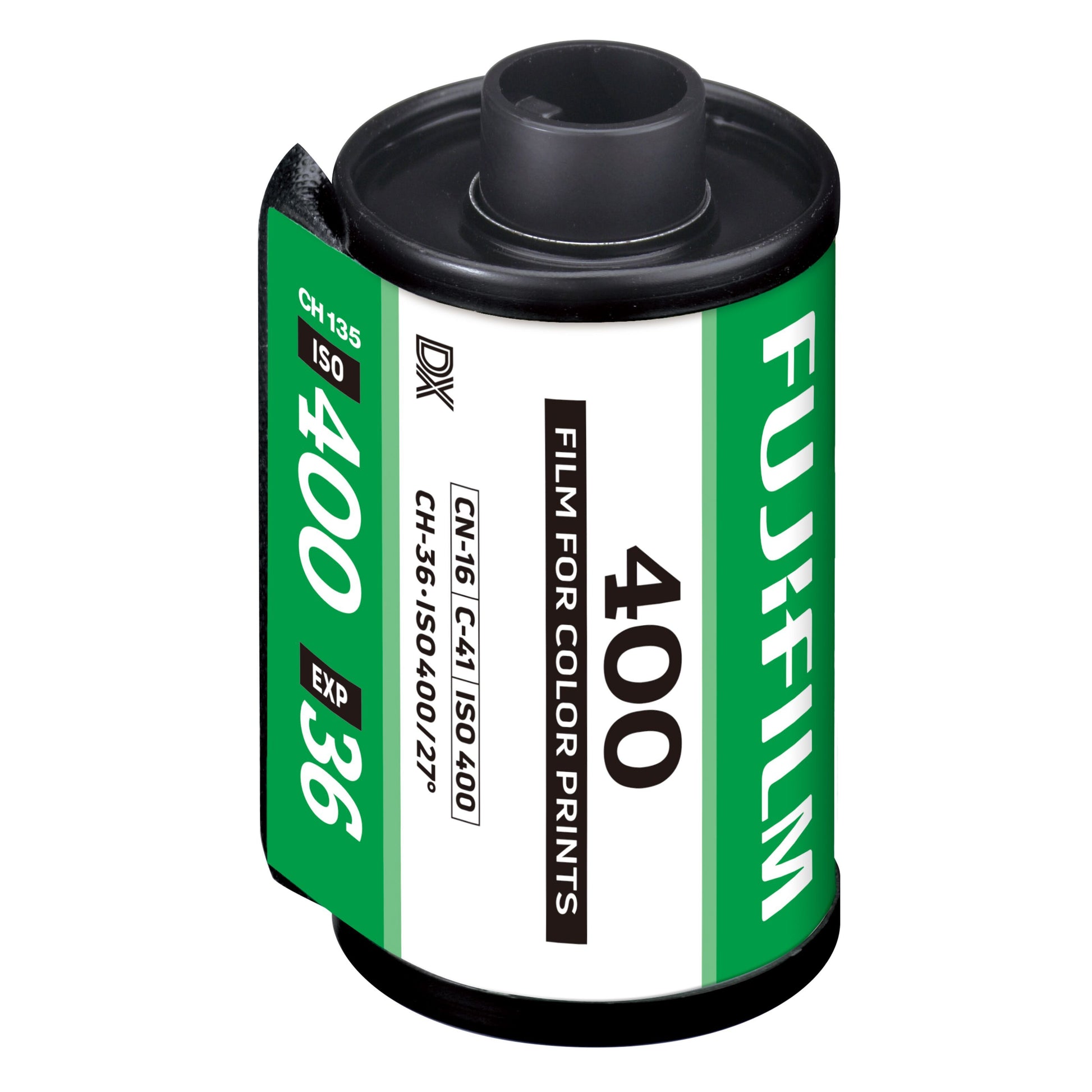 Fujifilm 135 film ISO 400 grøn og hvid rulle til farveprint, 36 billeder til 35 mm kamera.