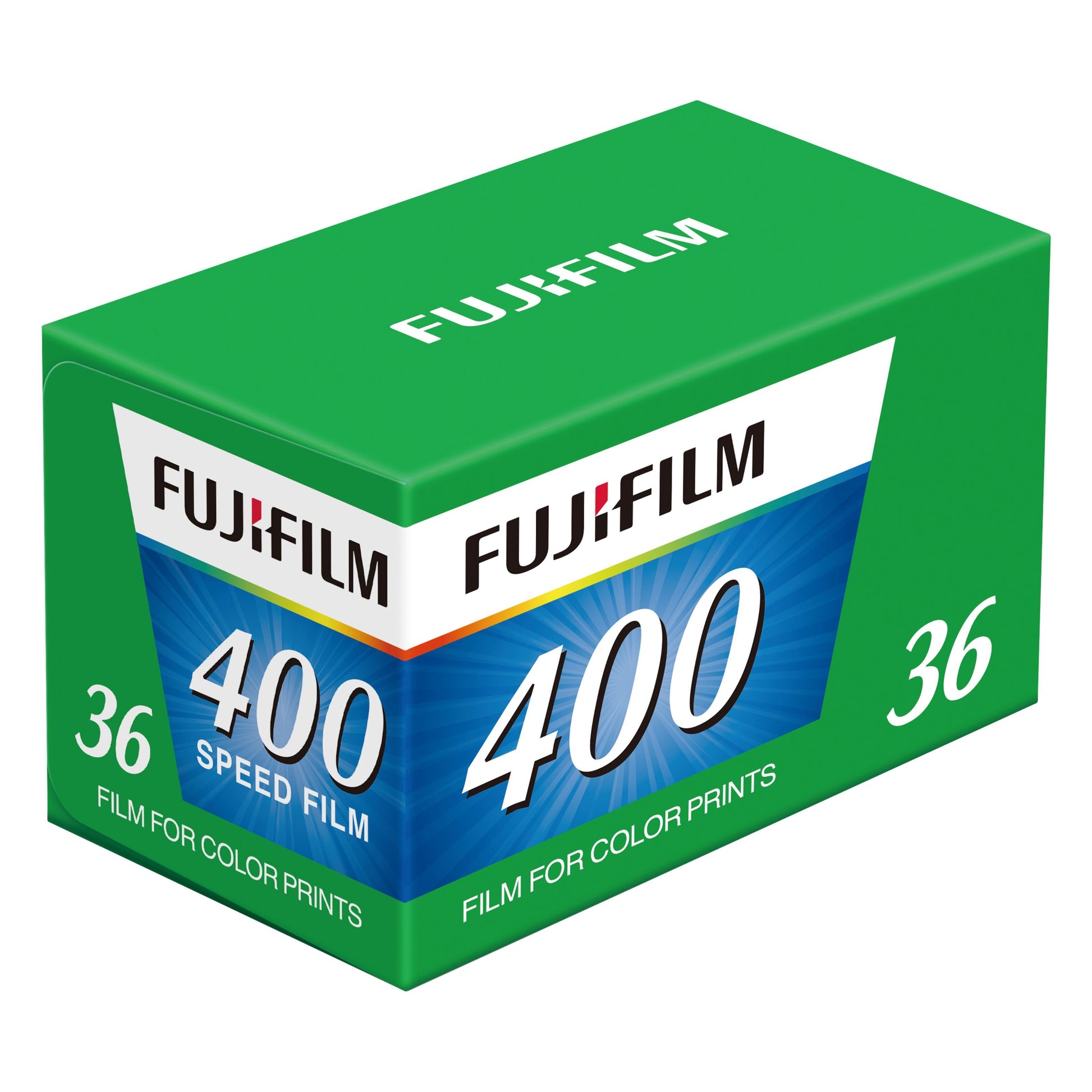 Fujifilm 135 film ISO 400, grøn og hvid æske til farvebilleder, 36 billeder, til 35 mm kamera.