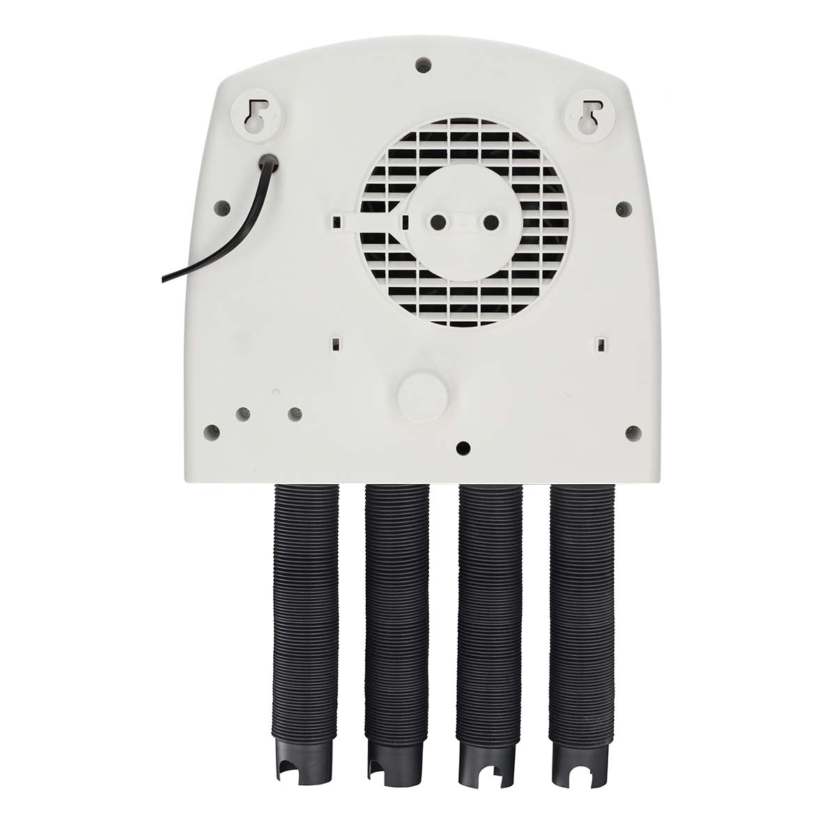 Nedis skotørrer 350 W med fire sorte fleksible slanger, justerbare varmluftsrør og cirkulær ventilation, ledning til venstre.