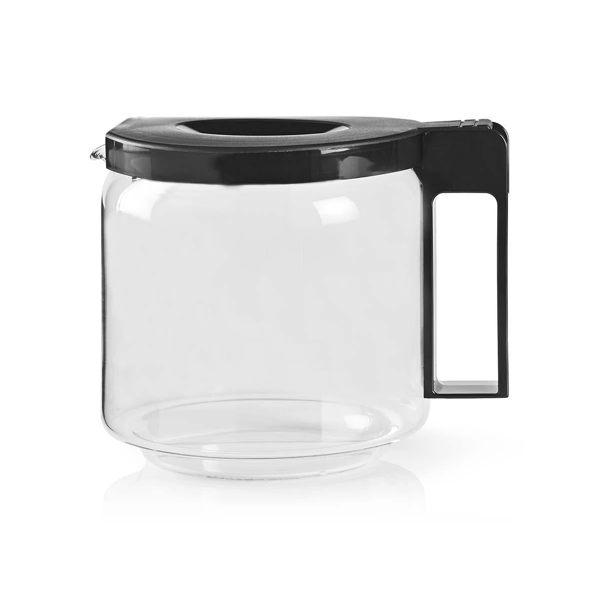 Moccamaster glaskande 1,25 l med sort plastikhåndtag og låg, klar glas krop.