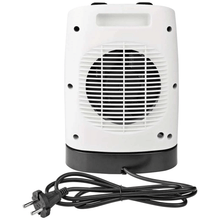 Nedis Värmefläkt 1000/2000W hvid keramisk varmeblæser med sort base, frontgitter og lang ledning med stik.