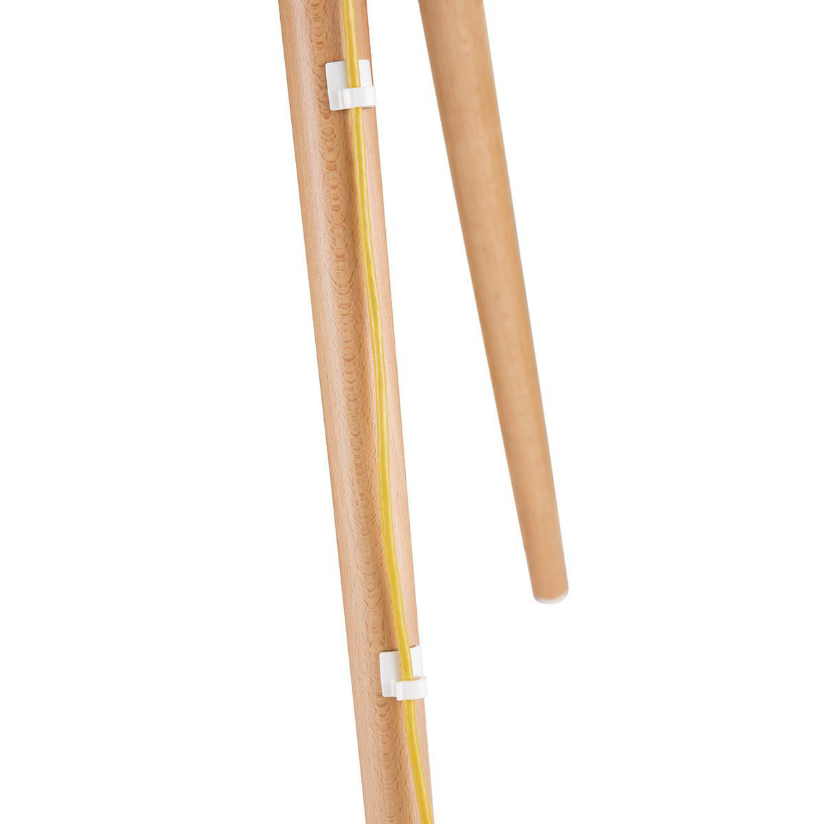 Nedis TV gulvstand, to træben til 50-65" TV, max 35 kg, gul kabel fastgjort til ben med hvide clips.