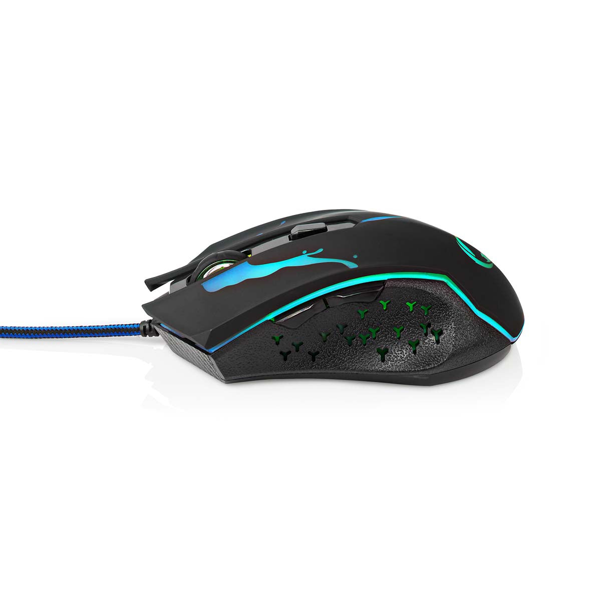 Nedis gaming mus blå LED-lys tekstureret sidegreb flere knapper blåt flettet kabel justerbar DPI.