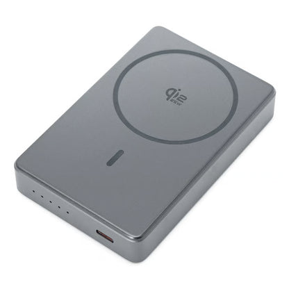LINOCELL Premium High-Speed magnetisk powerbank 35 W PD 10.000 mAh, grå, med Qi2-opladning, LED-indikator og USB-C-port.
