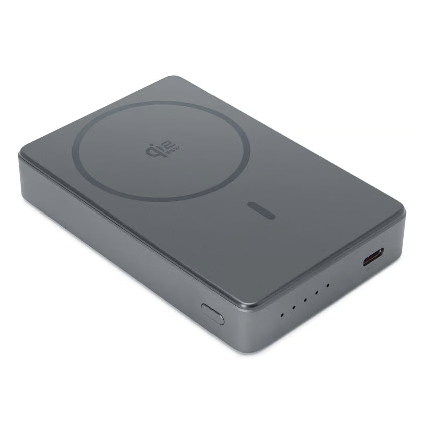 Linocell Premium High-Speed magnetisk powerbank 35 W PD 10.000 mAh mørkegrå med Qi2-opladning, LED, USB-C, sideknap.