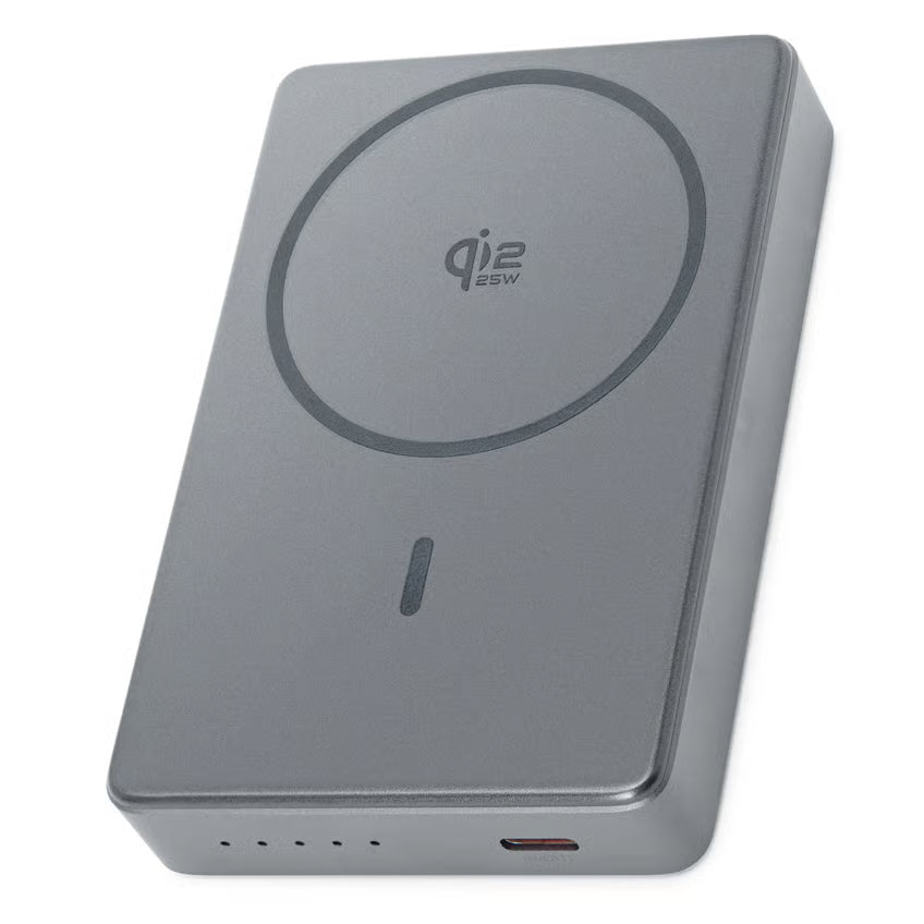 Linocell Premium High-Speed magnetisk powerbank 35 W PD 10.000 mAh grå, Qi2, 35 W-logo, LED-indikatorer, USB-C-port.