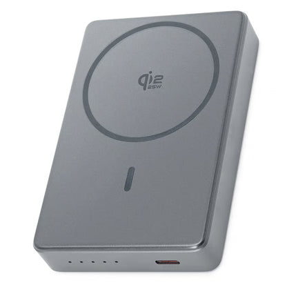 Linocell Premium High-Speed magnetisk powerbank 35 W PD 10.000 mAh grå, Qi2, 35 W-logo, LED-indikatorer, USB-C-port.