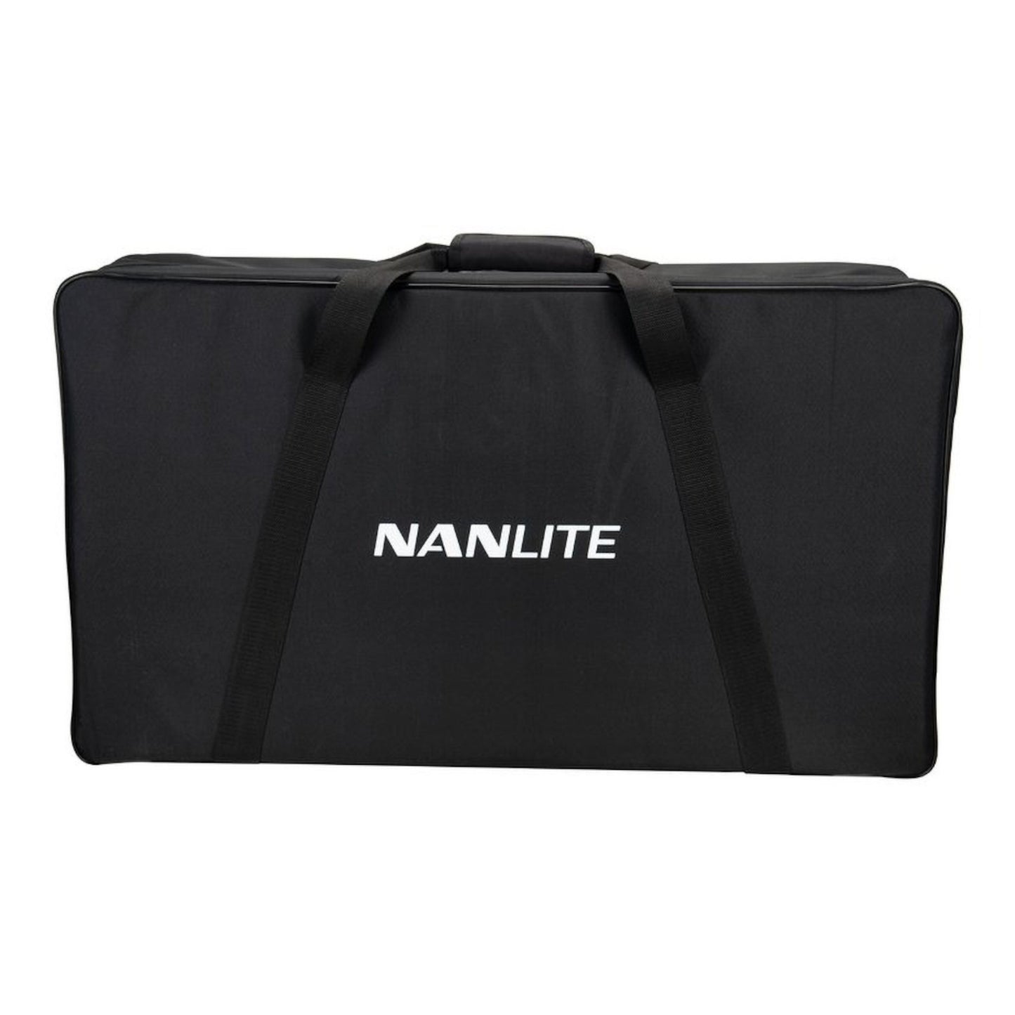 Sorter taske med to hanke, hvidt NANLITE-logo foran, passende til Nanlite LumiPad 25 LED-paneler med stativ 2-pakke.