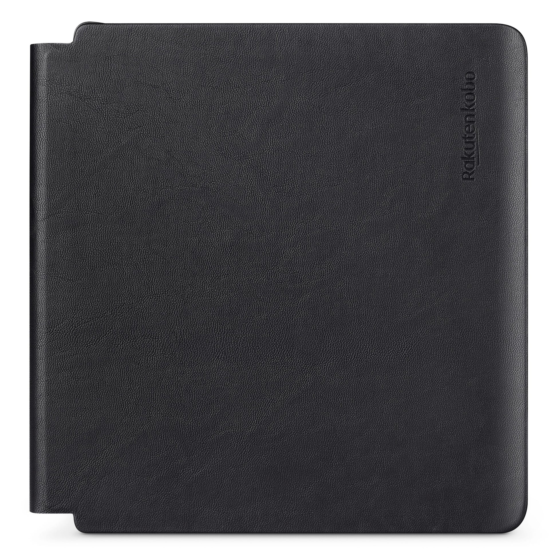 Kobo Sage Powercover Etui sort læder med indbygget batteri, magnetlukning og vertikalt Rakuten Kobo-logo.
