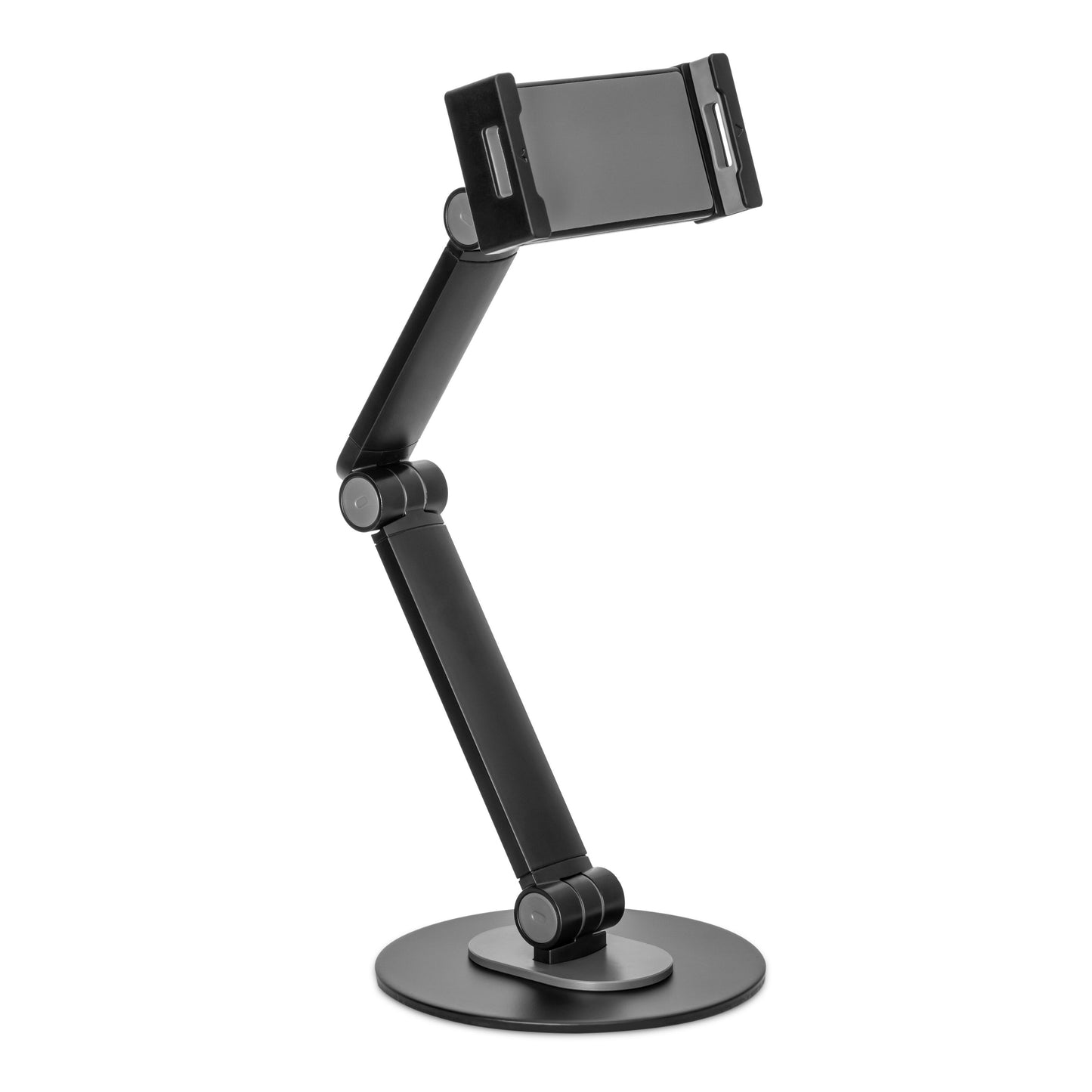 Linocell drejeligt beslag til mobil/tablet 4,7-12,9", sort, justerbar med 360° rotation og rund base.