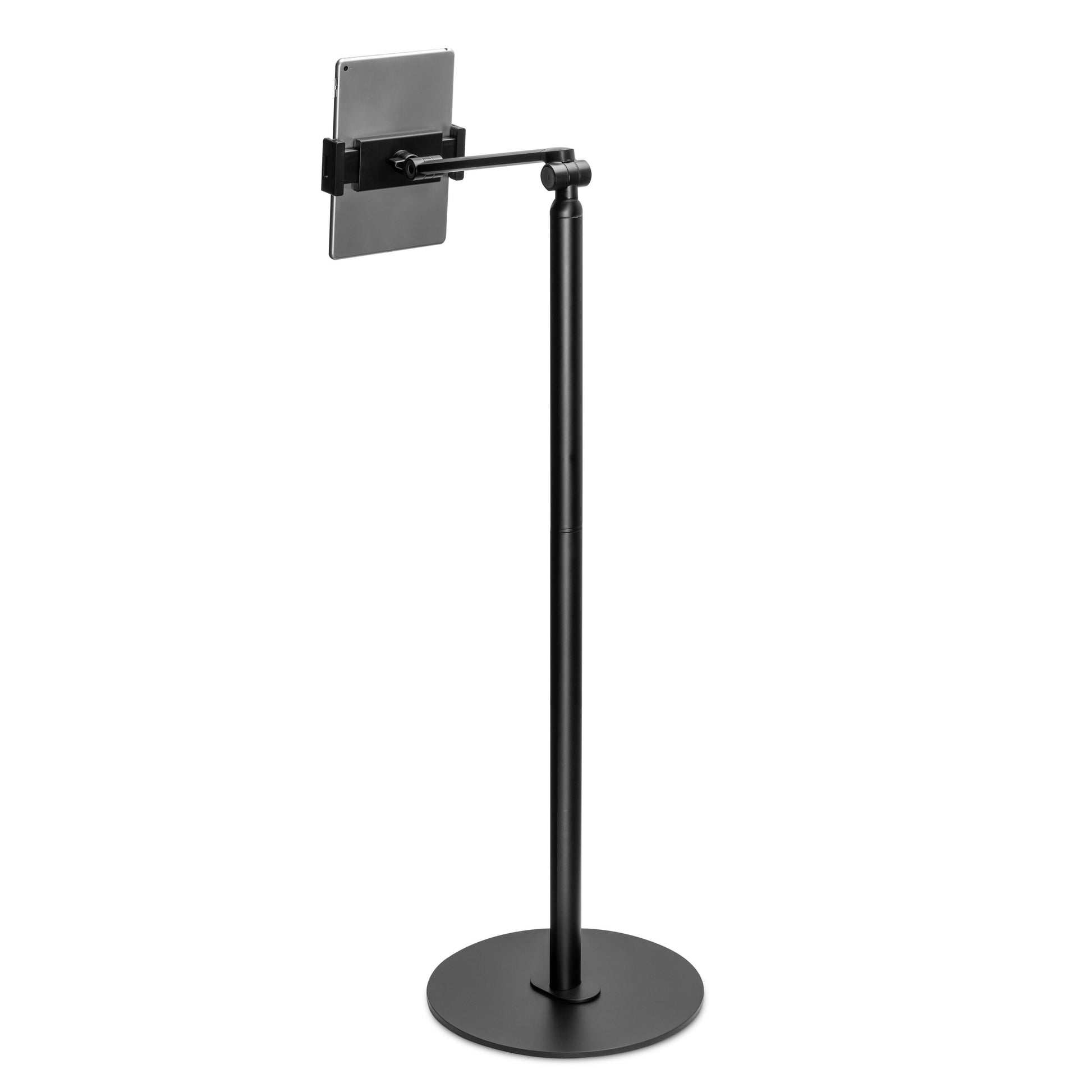 Linocell Stabilt gulvstativ til tablet 4,7-12,9", sort justerbar arm, rund fod, holder tablet vandret.