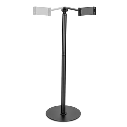Linocell stabilt gulvstativ til tablet 4,7-12,9" i sort og grå med rundt fundament og til justerbare arme.