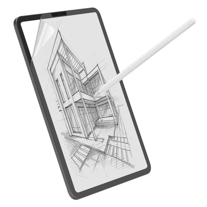 Tegn og skriv skærmbeskyttelse til iPad Pro 11"/Air 10,9", papirlignende overflade med stylus og arkitektskitse.
