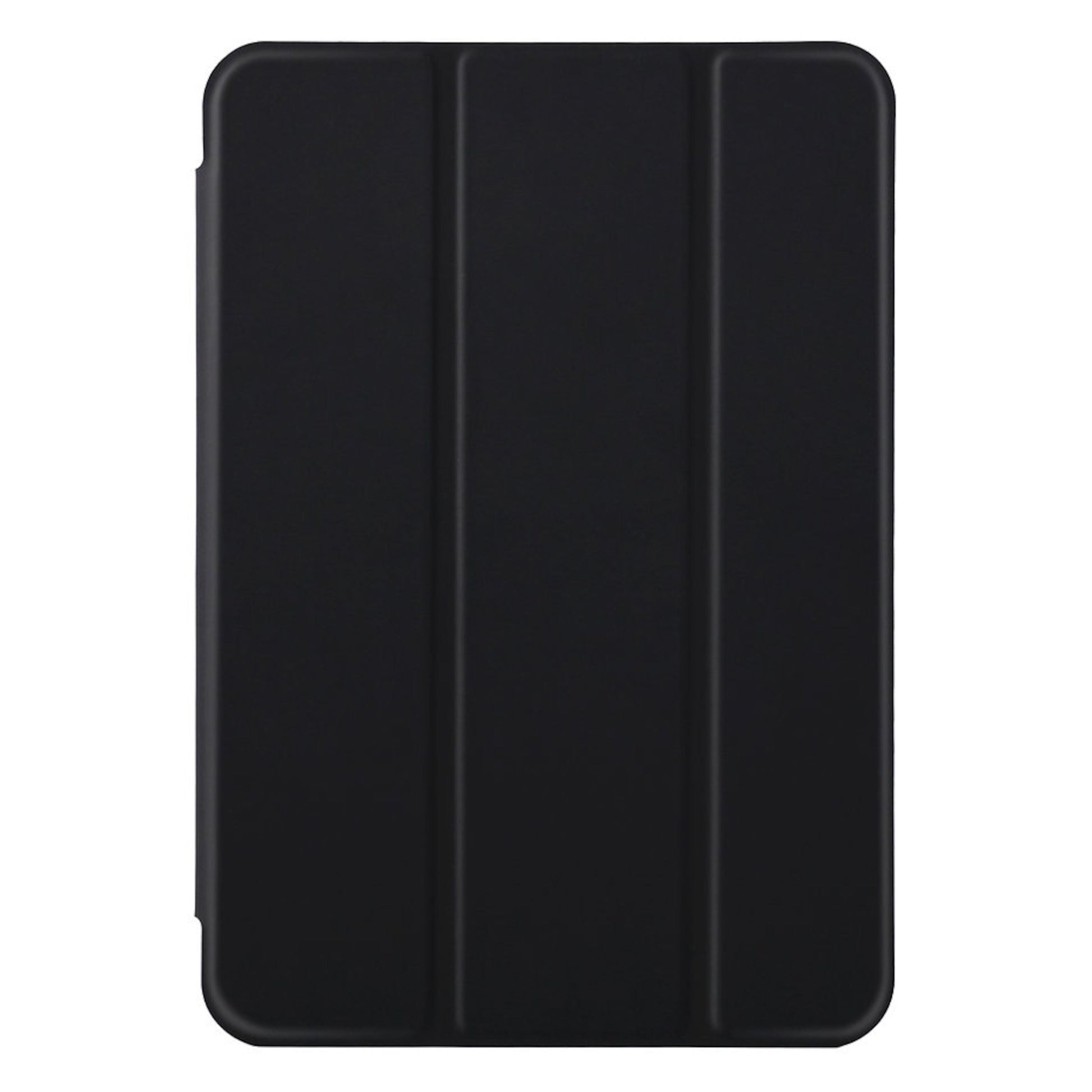 Pomologic Book Case cover til iPad Mini 6, sort, vist lukket med tri-fold front.