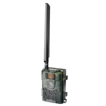 Hunter Delta 4G Fodkamera, camouflage, stor vertikal sort antenne, frontlinse, display og infrarøde sensorer.