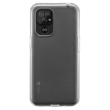 Doro gennemsigtigt cover til Doro 8110/8210 på sort smartphone med to bagkameraer, cirkulært sensorfelt, Doro-logo nederst.
