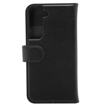 Sort lædercover til Galaxy S22 med magnetlukning, kamerahul og lukket design.