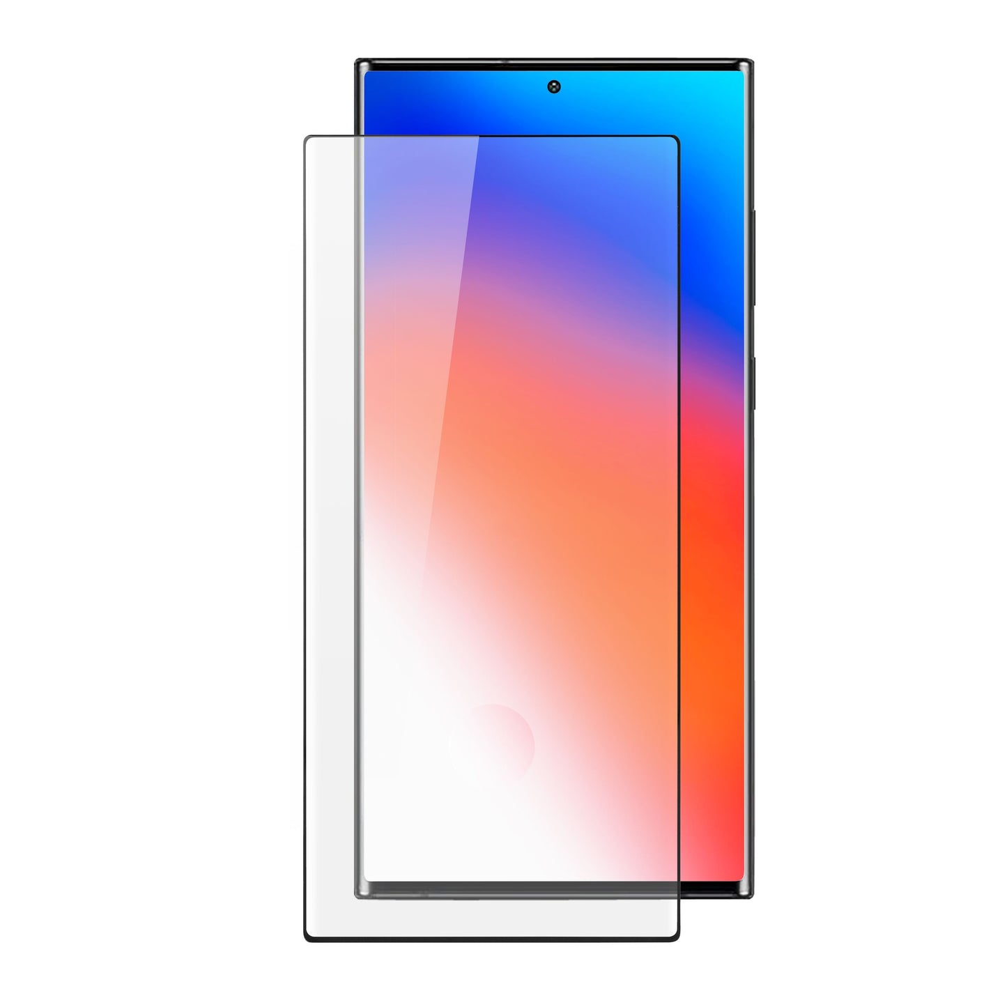 Elite Extreme Curved skærmbeskyttelse til Galaxy S22 Ultra foran Samsung-telefon med farverig gradient-skærm.