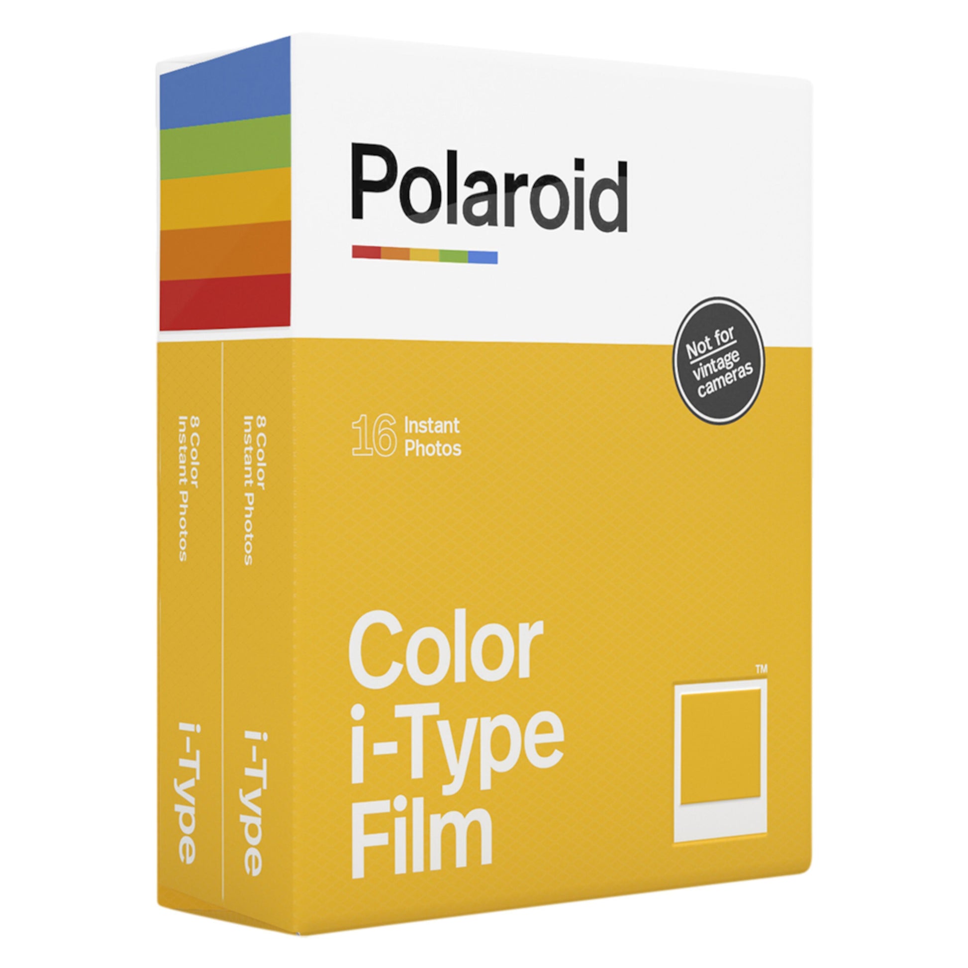 Polaroid i-Type Farvefilm 2-pak til Now og OneStep 2, gul/hvid emballage med regnbuestribe, 16 instantbilleder.