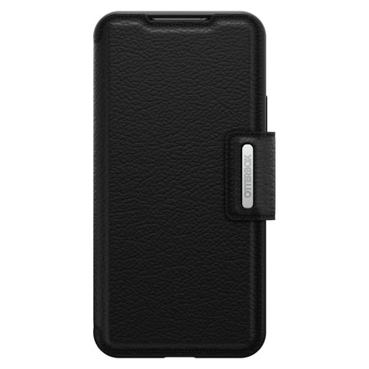 Otterbox Strada læder pungetui til Galaxy S22 Plus, tekstureret læder, sølv magnetlukning, DROP+-testet beskyttelse.