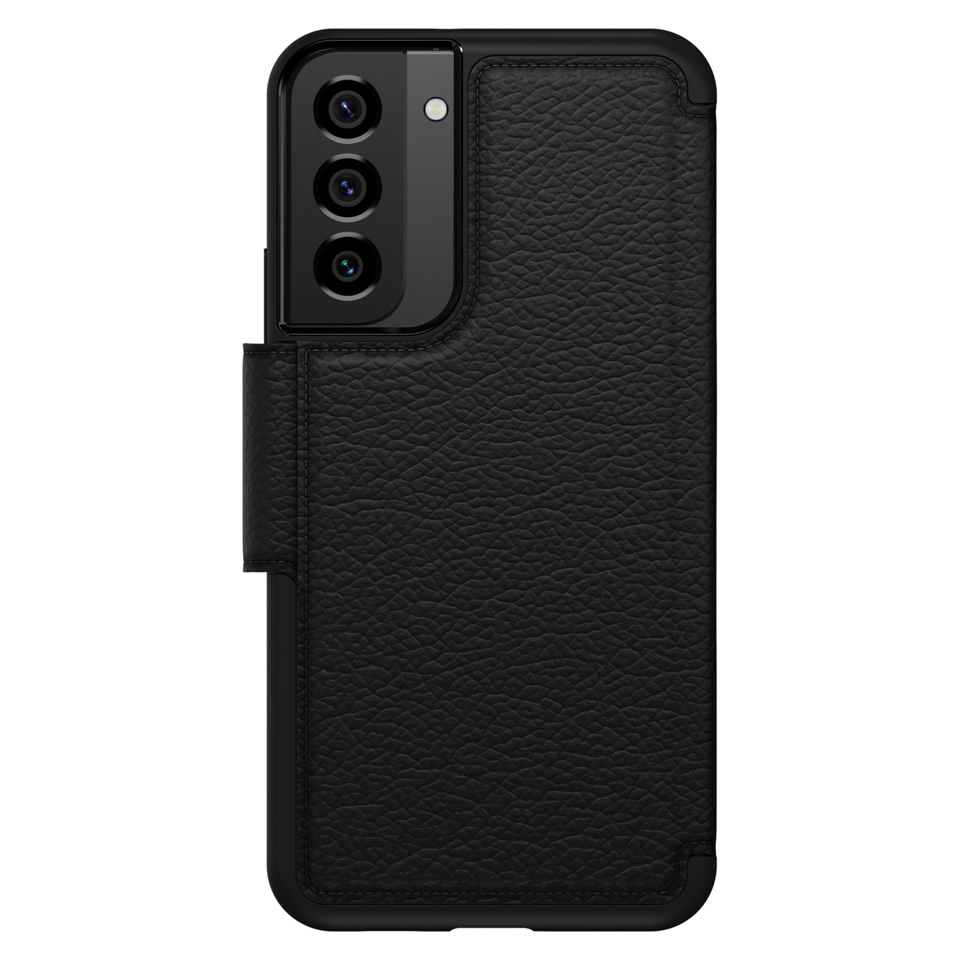 Otterbox Strada læder pungcover til Galaxy S22 Plus, tekstureret, DROP+ beskyttelse, kamerahul til tre linser.
