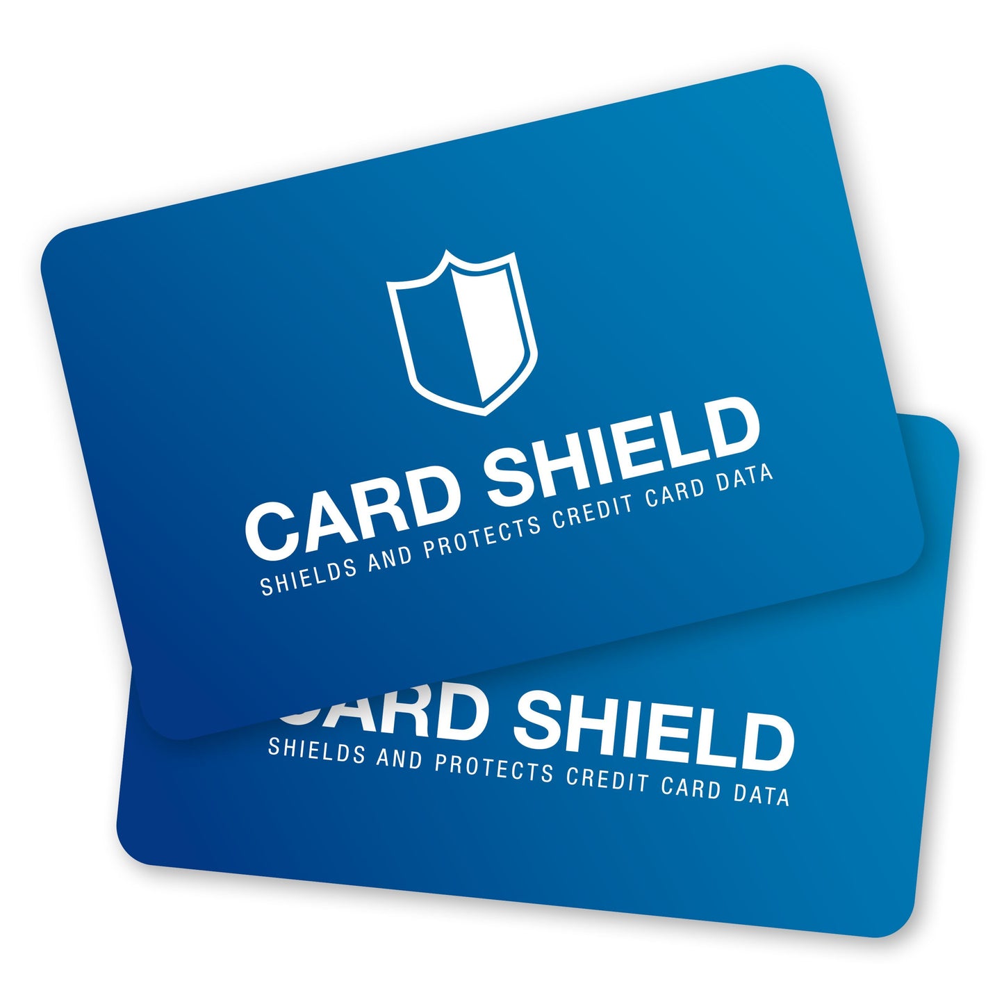 Rubicson beskyttelseskort til tegnebog 2-pak, blå med hvidt skjold-ikon, beskytter mod RFID-skimming.