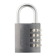 ABUS kombinationslås 40 mm, sølv, fire drejeskiver 0-9, model 145/40 indgraveret på fronten.
