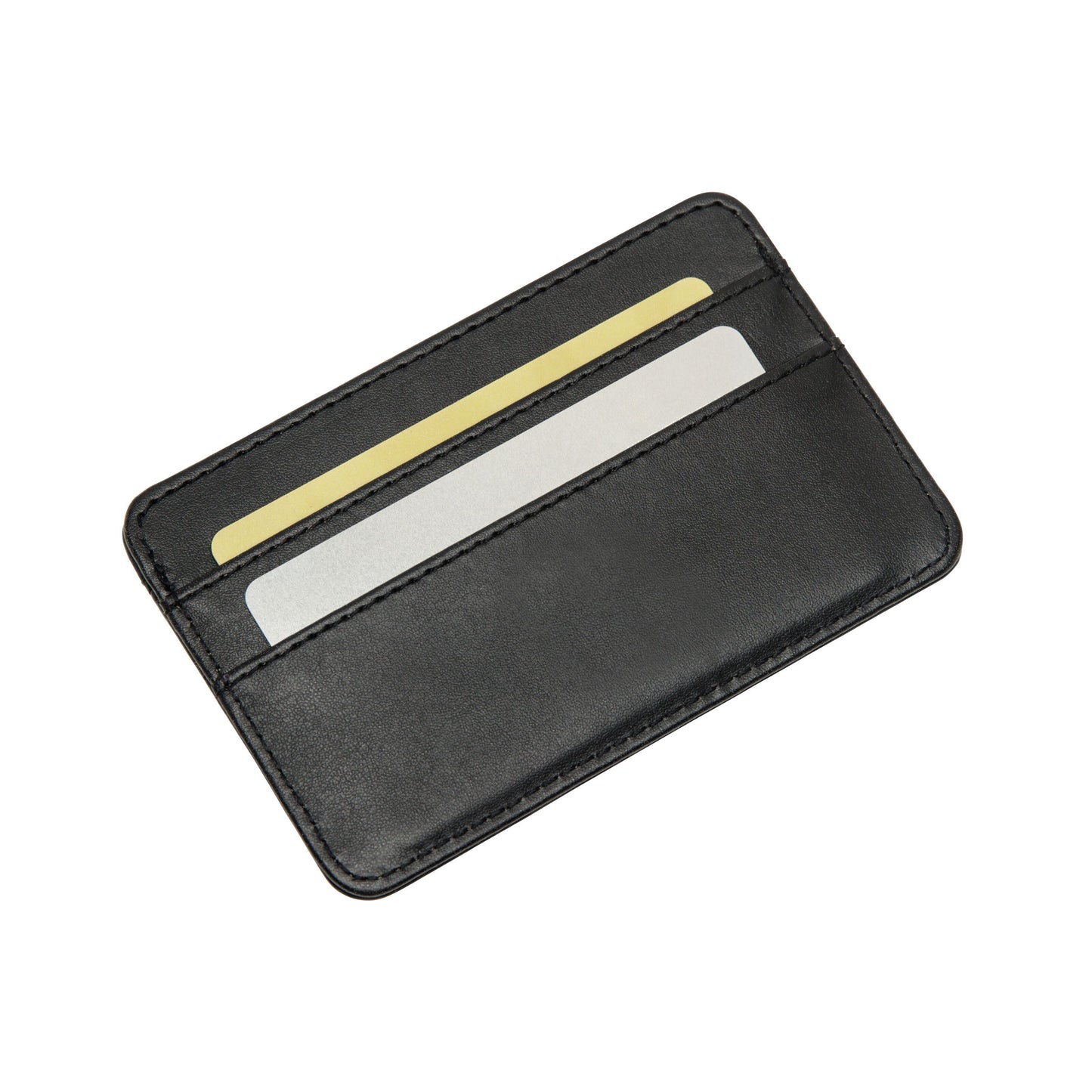 Rubicson RFID-kortholder i sort PU-læder med to synlige kortslots, ét beige og ét lysegråt kort.
