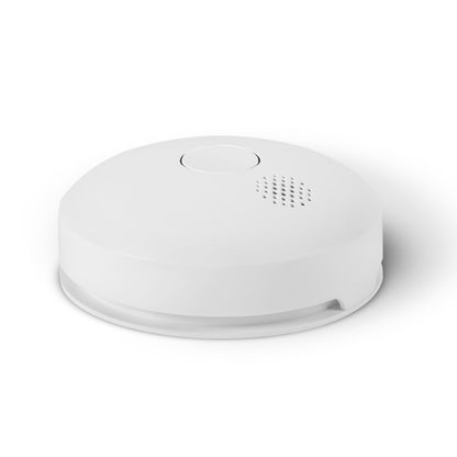 Housegard Luma trådløs røgalarm 2-pak hvide runde alarmer med central knap og ventilationshuller.
