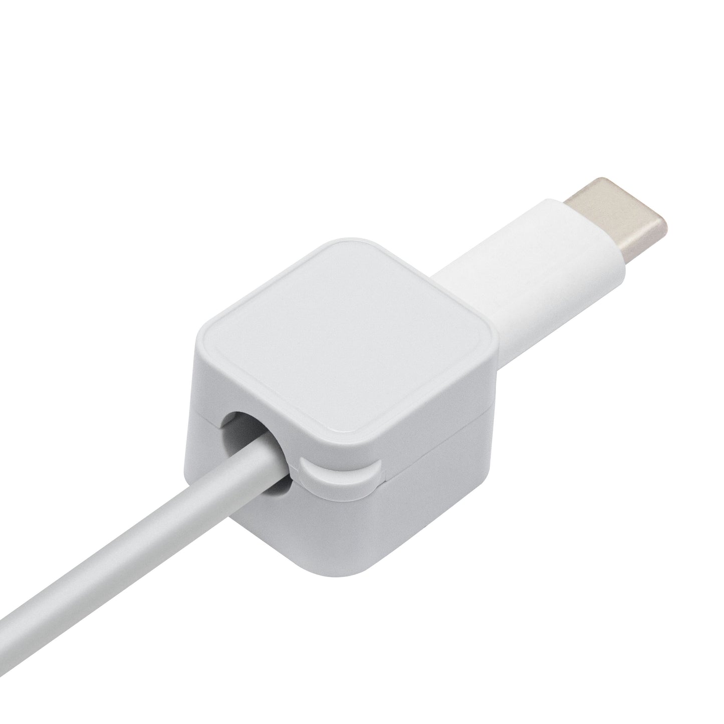 USB-C kabel i hvid magnetisk kabelklemme, 3-pak, firkantet grå clips med glat overflade og afrundede kanter.