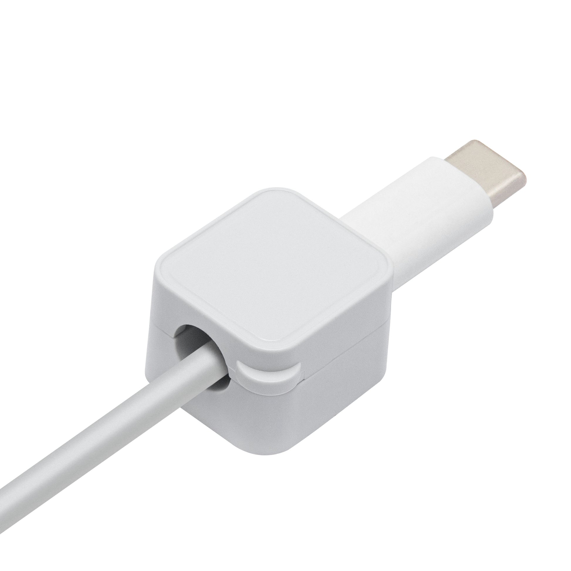 USB-C kabel i hvid magnetisk kabelklemme, 3-pak, firkantet grå clips med glat overflade og afrundede kanter.